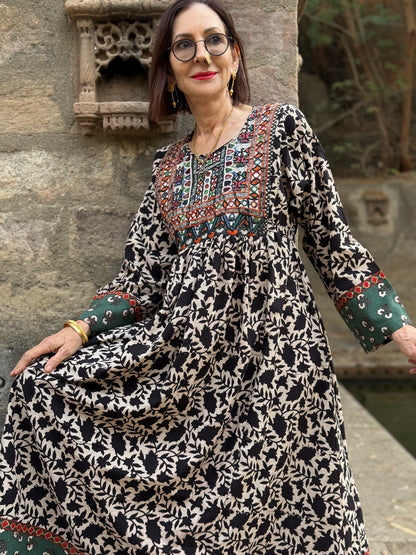 Cotton Dress with Vintage Kutch Embroidery