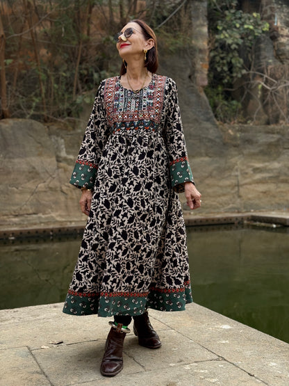 Cotton Dress with Vintage Kutch Embroidery