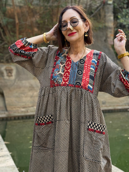 Indian cotton dress with patchwork yoke