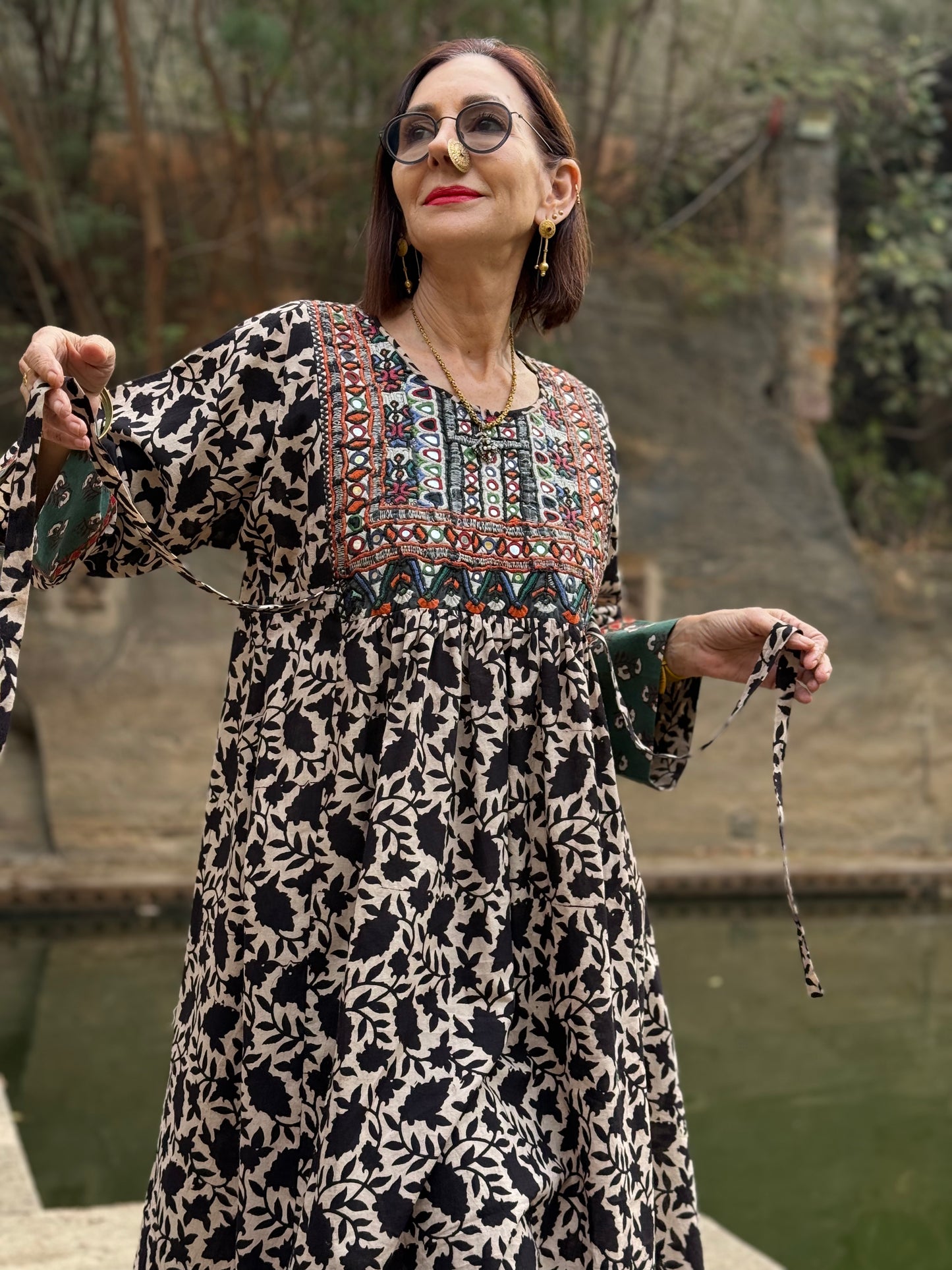 Cotton Dress with Vintage Kutch Embroidery