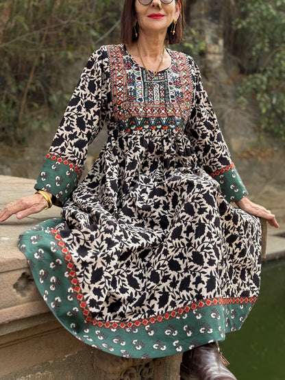 Cotton Dress with Vintage Kutch Embroidery