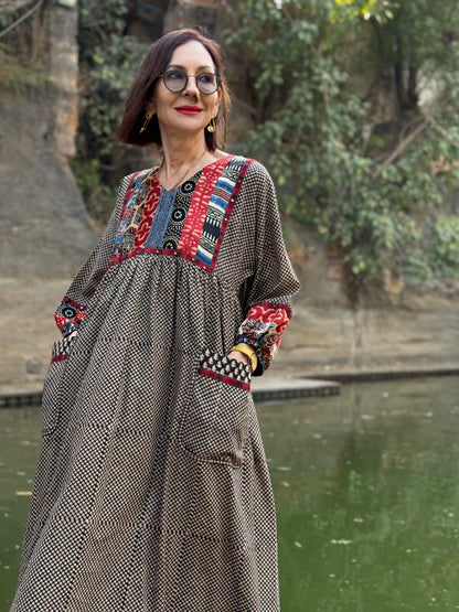 Indian cotton dress with patchwork yoke