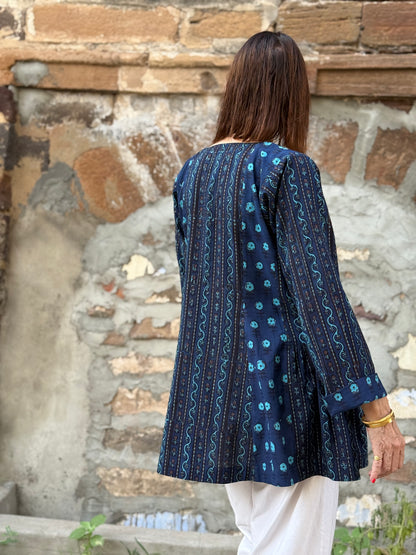 Cotton tunic, hand embroidered with vibrant Kutch needlework bodice