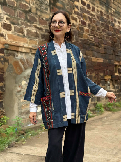 Indigo Ajrakh Kimono Jacket