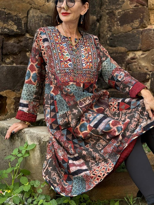 Cotton Ajrakh patchwork dress