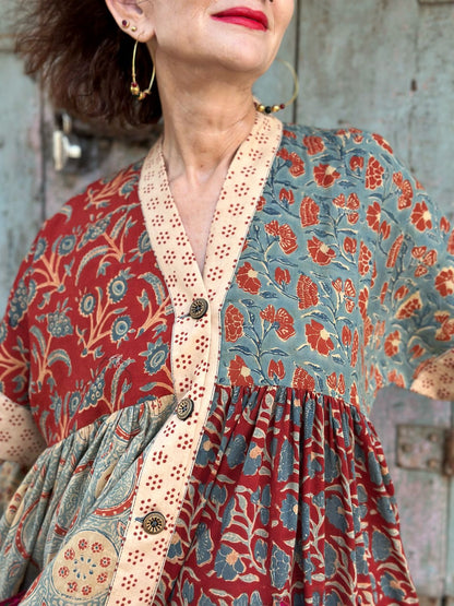 Kutch Tribal Embroidery Dress in Ajrakh